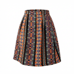 Jupe à taille élastiquée en tweed noir, violet, orange et or fabriquée en France