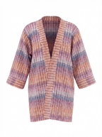 Kimono en tweed rose, noir, saumon, violet et blanc tissé et fabriqué en France