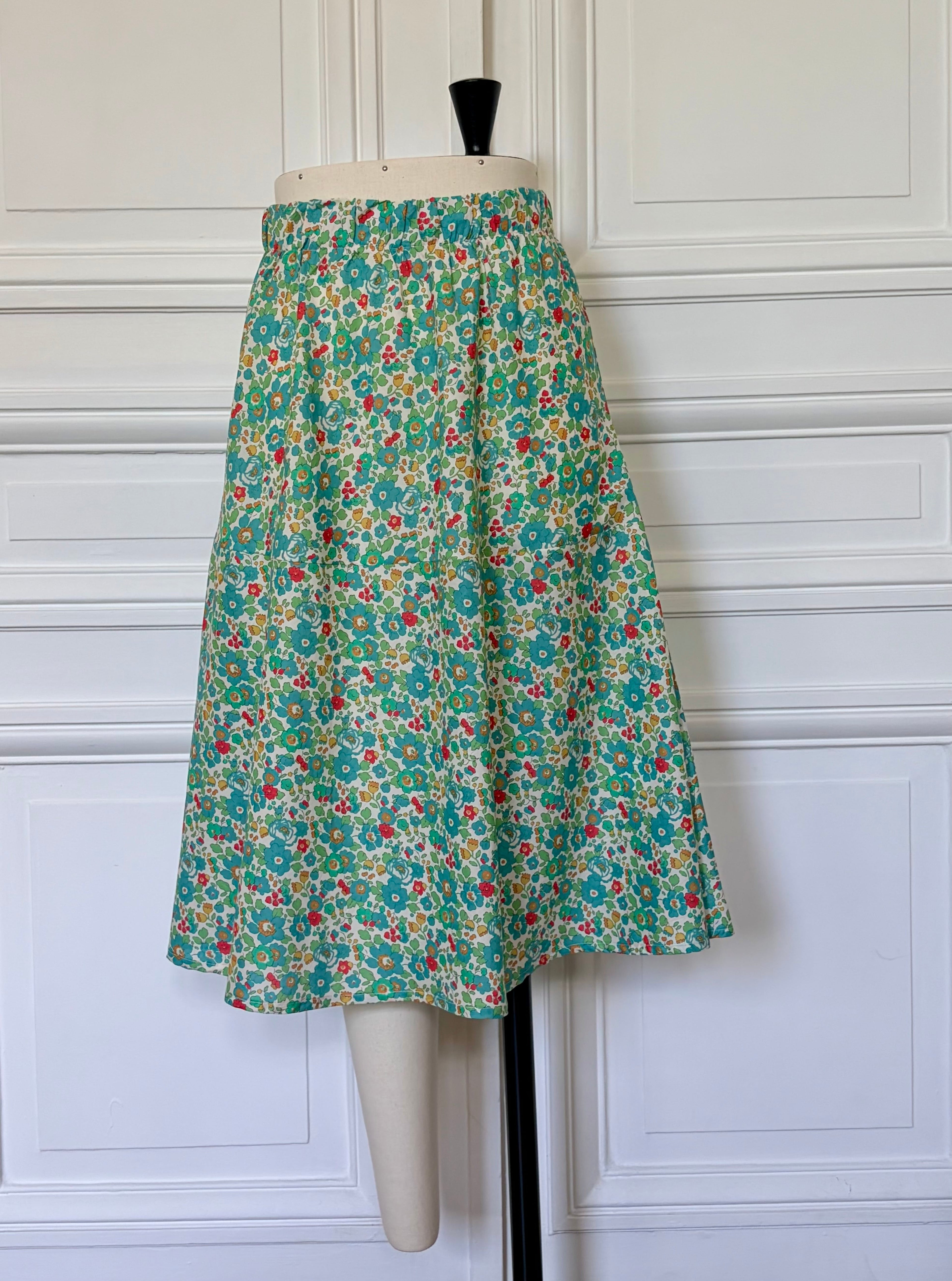 Jupe longue en Liberty de coton à taille élastiquée fabriquée en France