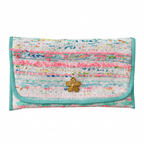 Pochette Alexandre en tweed bleu, rose fluo, blanc et vert d'eau tissé et fabriquée en France