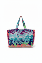 Sac Justine en tweed bleu ciel, bleu marine, fuschia, jaune et corail tissé et fabriqué en France