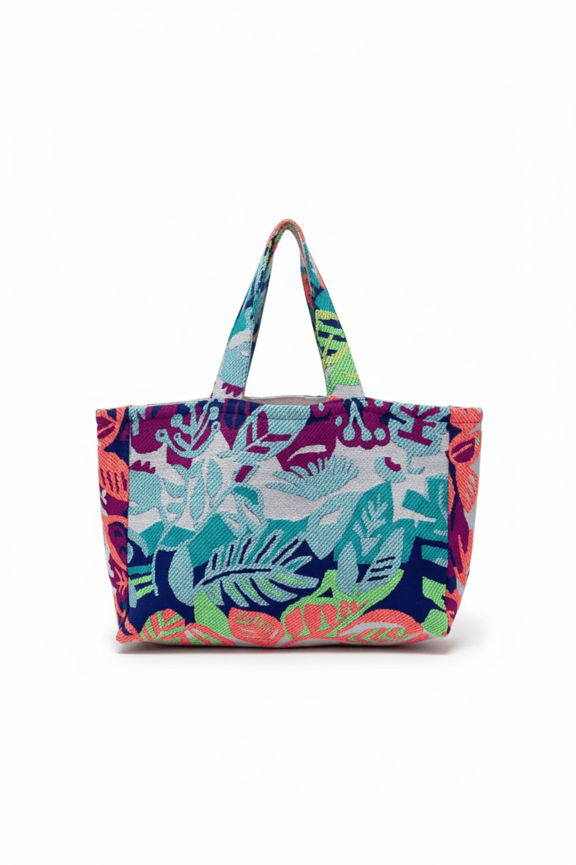 Sac Justine en tweed bleu ciel, bleu marine, fuschia, jaune et corail tissé et fabriqué en France