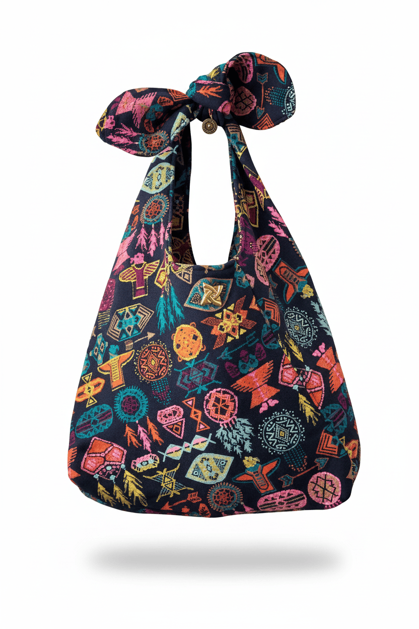 Sac Angèle en tweed bleu marine, orange, rose, turquoise et jaune tissé et fabriqué en France