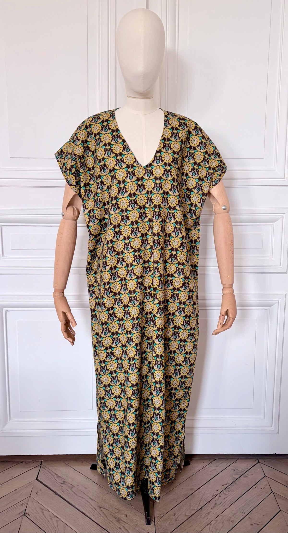 Robe en V longue en Lantana Liberty fabriquée en France