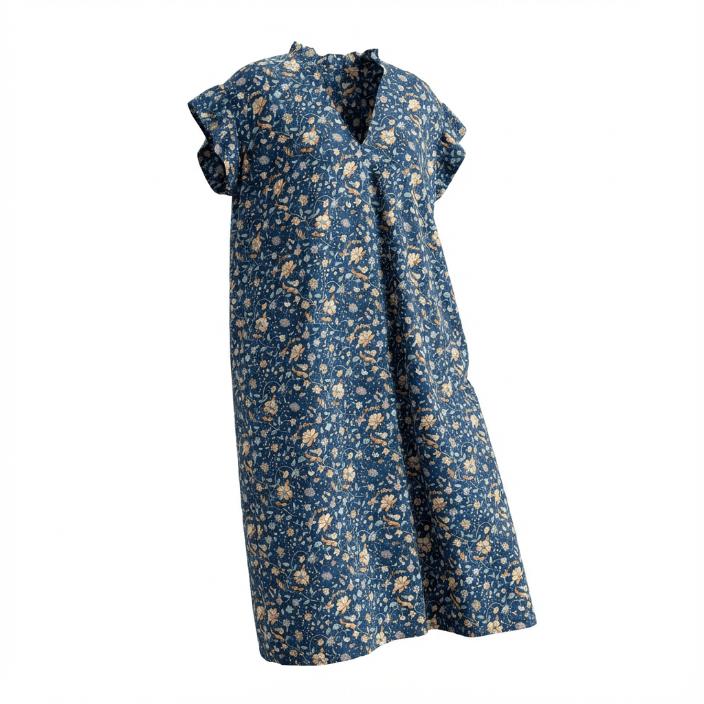 Robe longue sans manches à petits volants  fabriquée en France