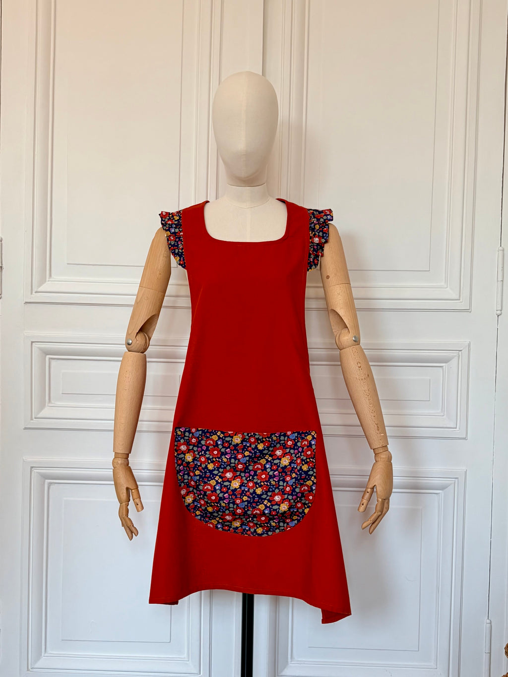 Tablier à volants en coton et Liberty fabriqué en France