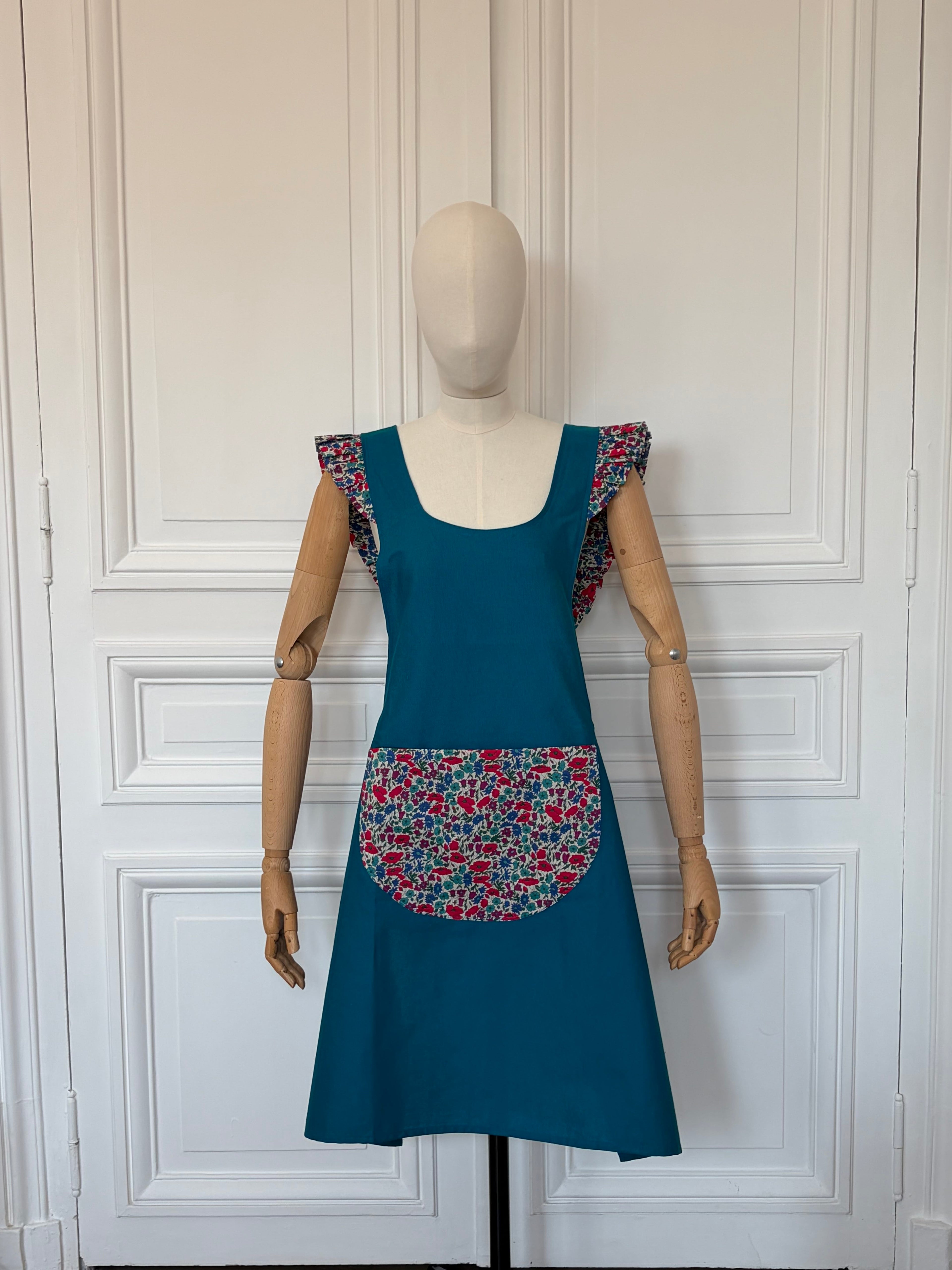 Tablier à volants en coton et Liberty fabriqué en France