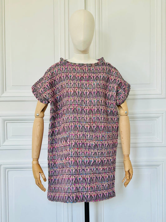 Robe en tweed multicolore tissé et fabriquée en France