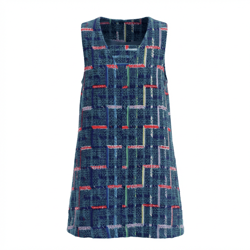Robe en V en tweed multicolore et fabriquée en France