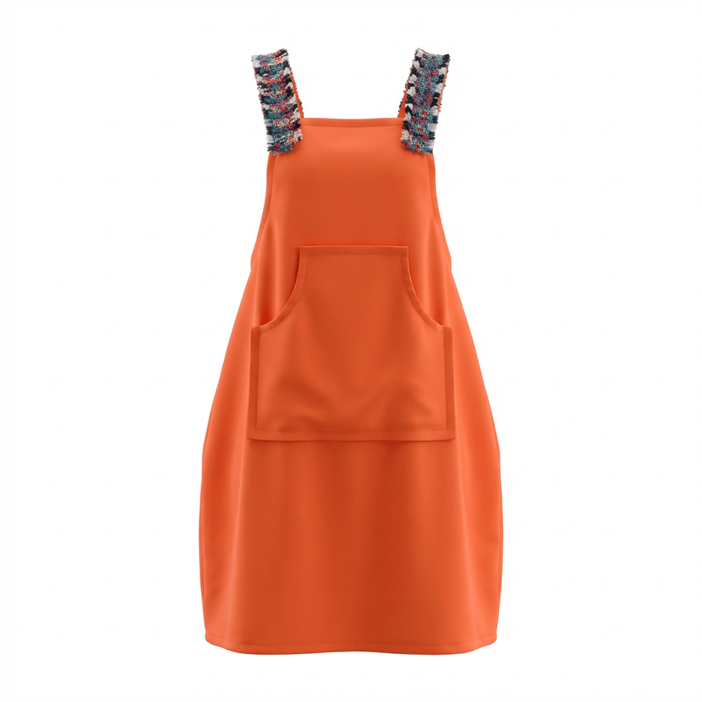 Tablier en coton corail et en tweed rayé multicolore tissé et fabriqué en France