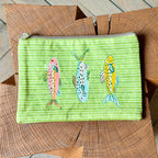 Grande pochette 3 poissons rayures vertes 22x15 cm