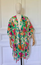 Manteau de plage imprimé perroquets en coton