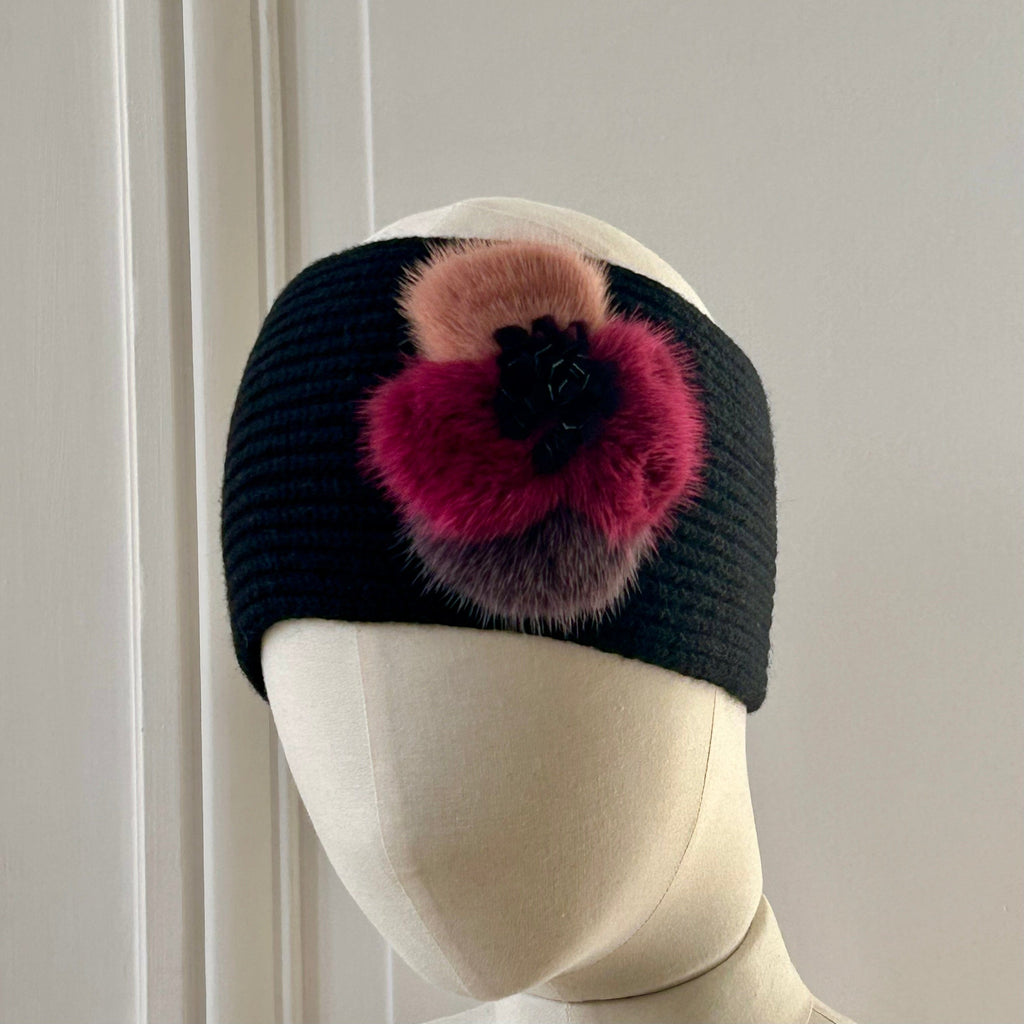 Bandeau à cotes pensée noir tricoté en France 100% merinos