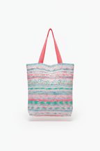 Sac Vivien en tweed bleu, rose fluo, blanc et vert d'eau tissé et fabriqué en France