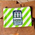 Grande pochette boîte de sardines rayée verte 22x15 cm