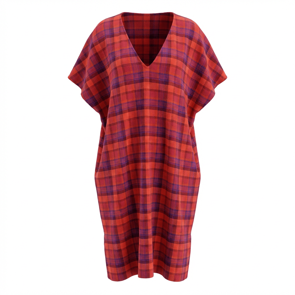 Robe en V longue en tartan ultra doux fabriquée en France