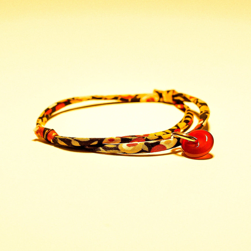 Bracelet en Liberty de coton, Cornaline et acier inoxydable