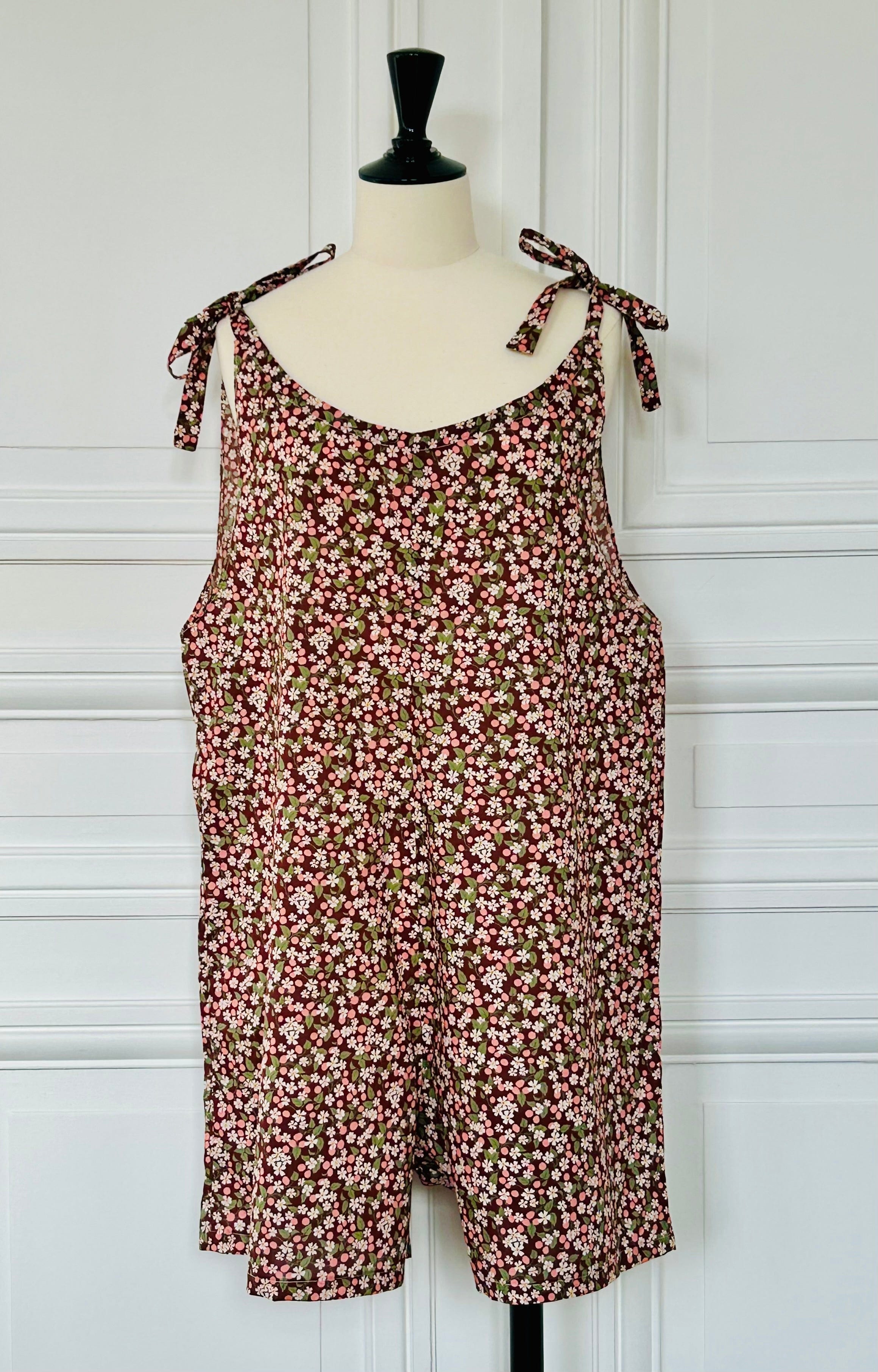 Salopette short en coton imprimé Liberty fabriqué en France