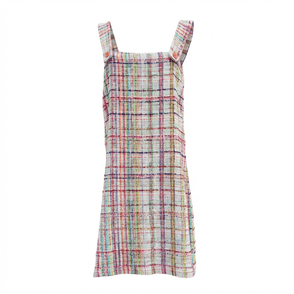 Robe 60’s en tweed multicolore tissé et fabriquée en France