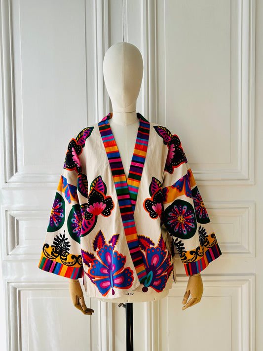Veste kimono ceinturée en coton
