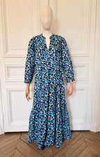 Robe longue à manches longues et volants bleue