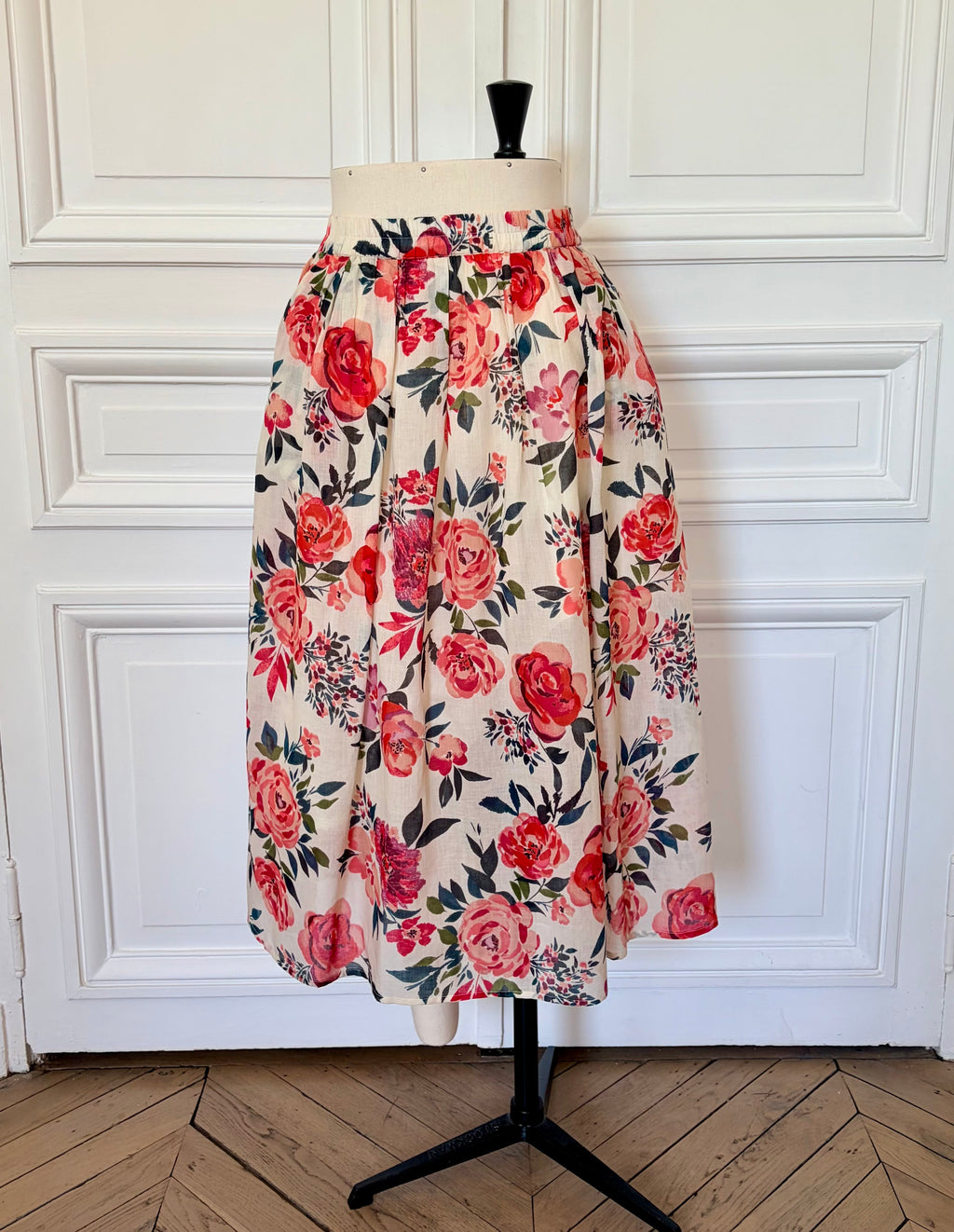 Jupe en coton fleurie rose