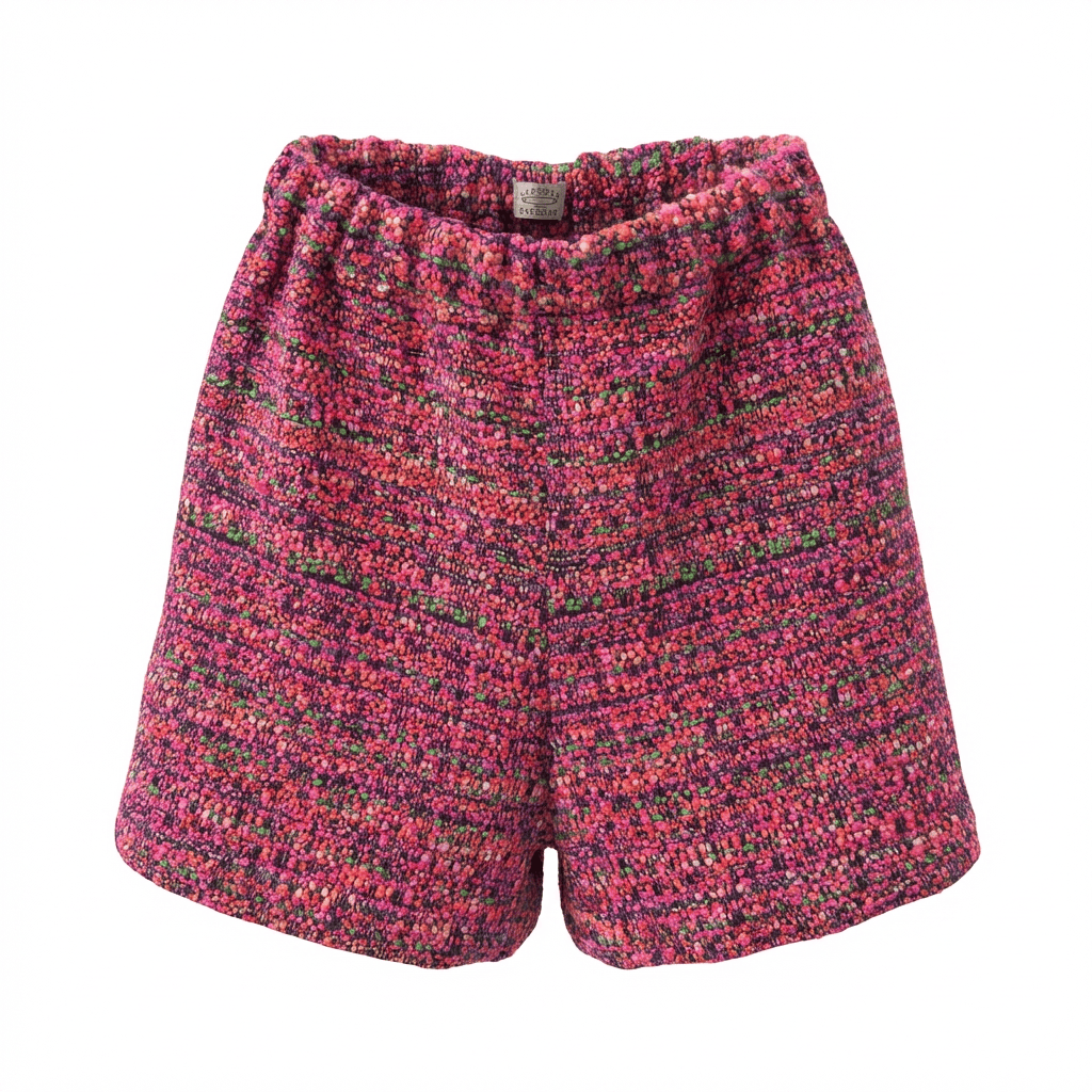 Short en tweed rose, noir, violet et jaune fabriqué en France