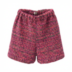 Short en tweed rose, noir, violet et jaune fabriqué en France