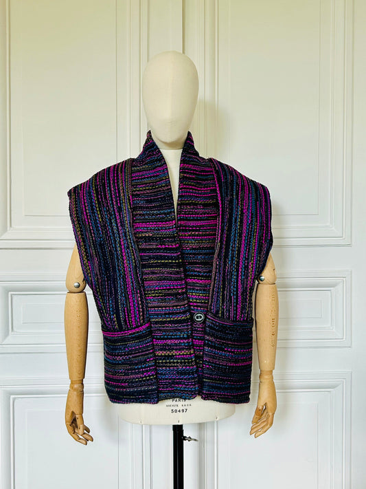 Veste sans manches en tweed multicolore fabriqué en France