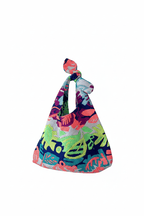 Sac Angèle en tweed bleu ciel, bleu marine, fuschia, jaune et corail tissé et fabriqué en France
