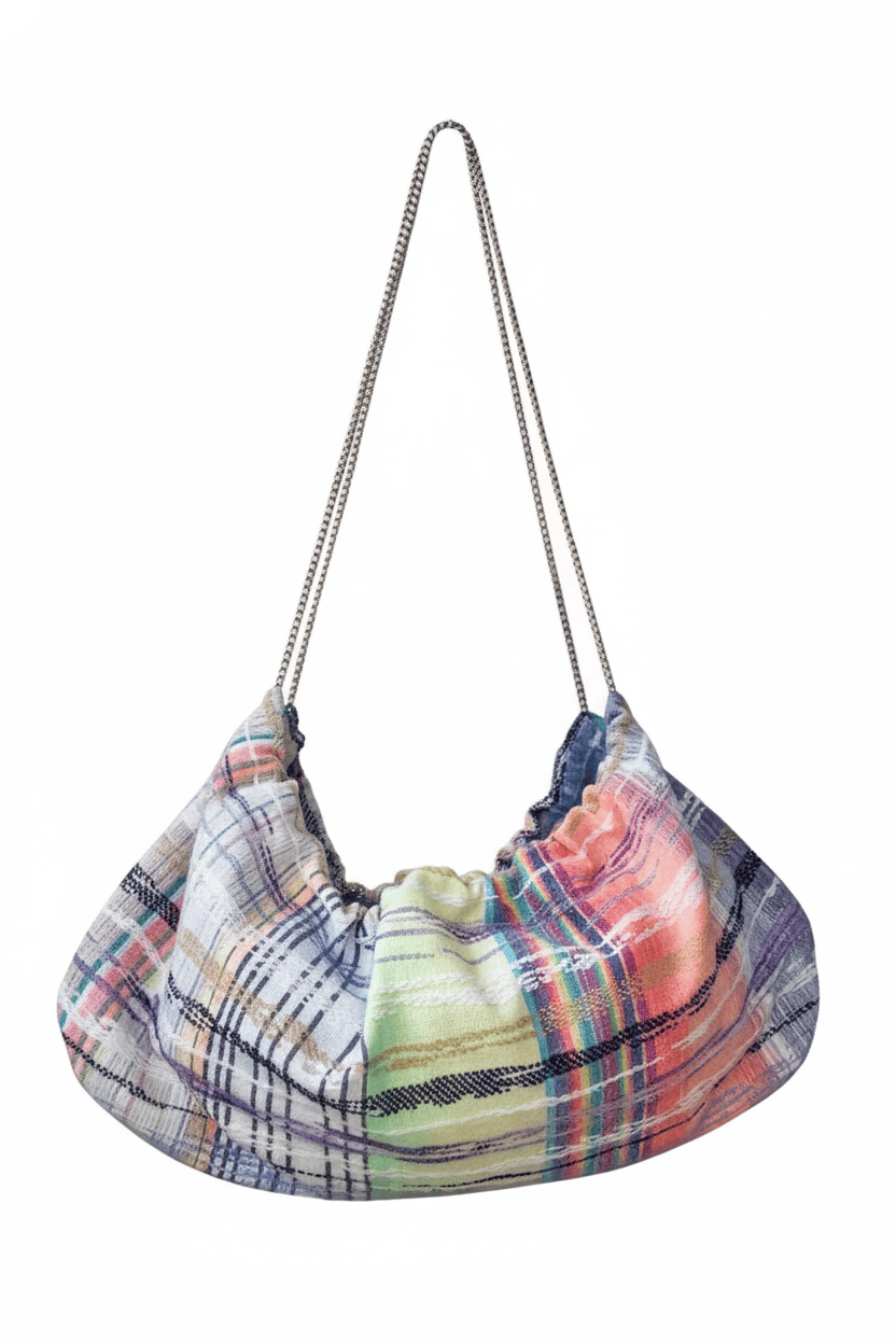 Housse de sac Mini Bénédicte en tweed arc-en-ciel tissé et fabriqué en France