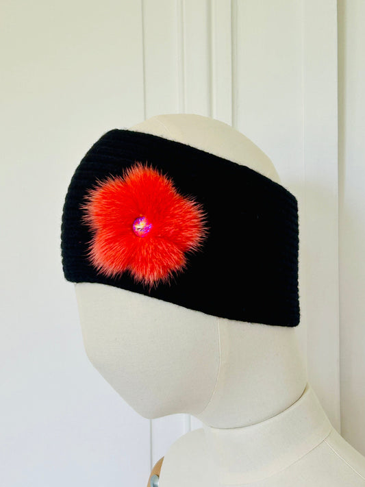 Bandeau à cotes pensée noir tricoté en France 100% merinos