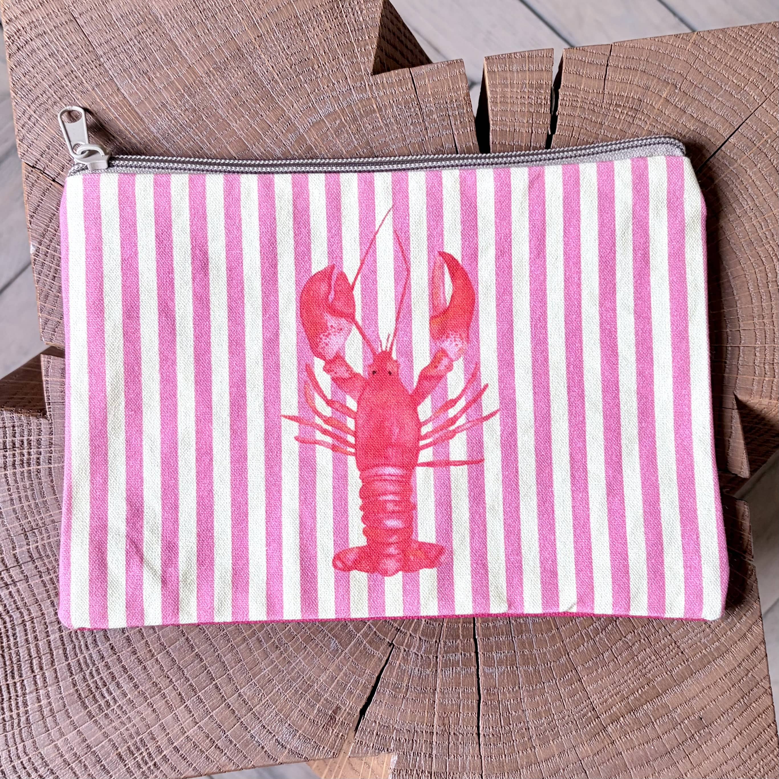 Grande pochette homard rayures rose 22x15 cm