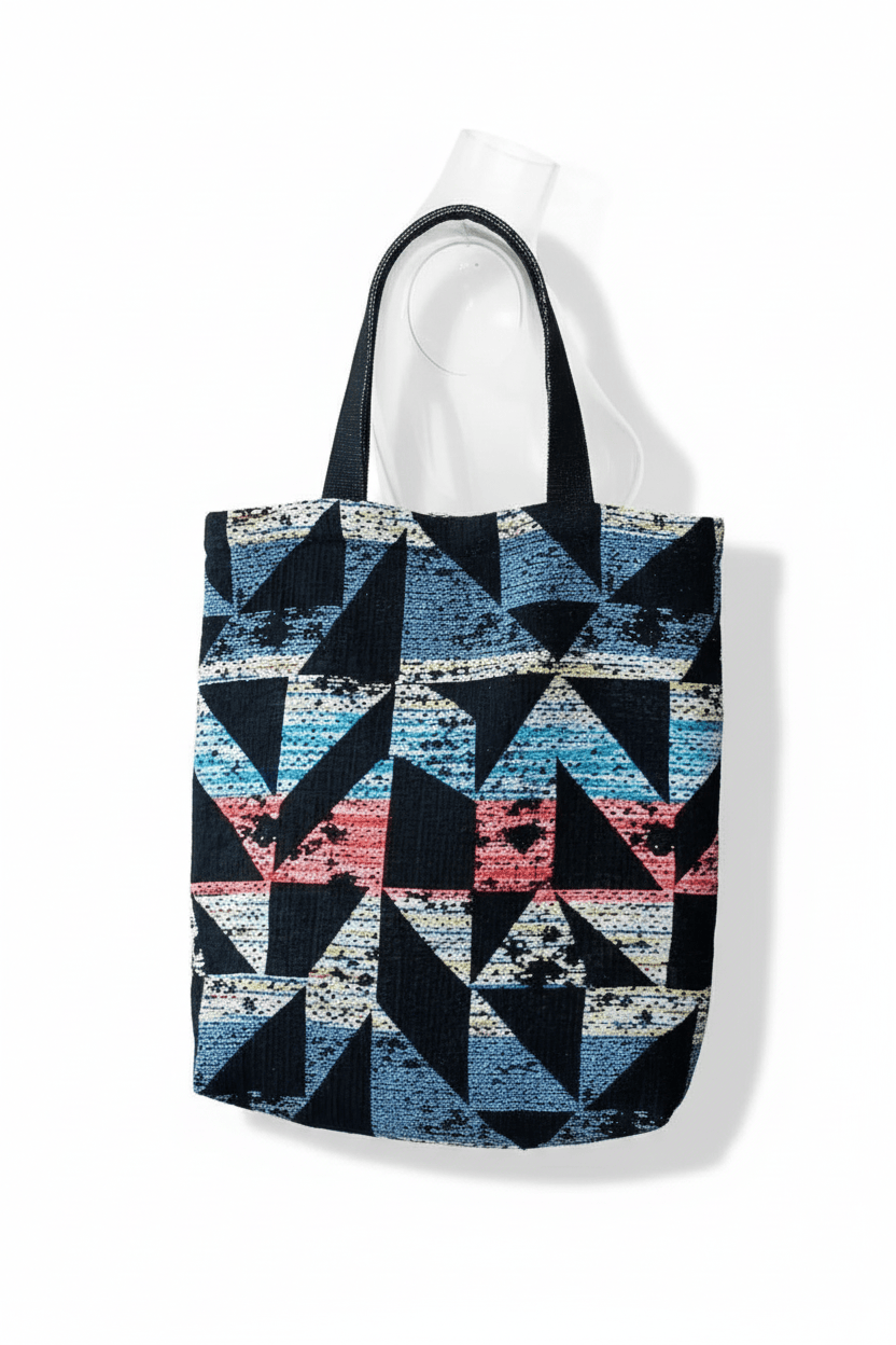 Sac Vivien en tweed bleu, blanc, jaune, corail tissé et fabriqué en France