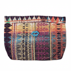 Pochette Valentine en tweed violet, beige, turquoise et corail tissé et fabriquée en France