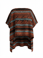 Poncho en tweed orange noir et turquoise tissé et fabriqué en France