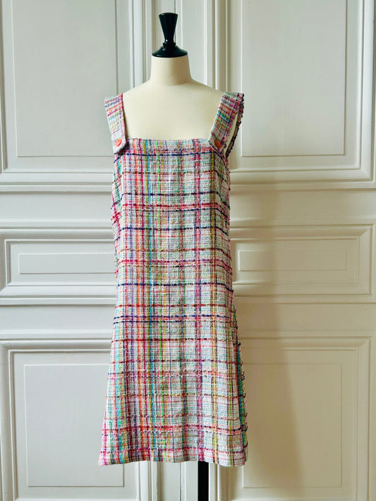 Robe 60’s en tweed multicolore tissé et fabriquée en France