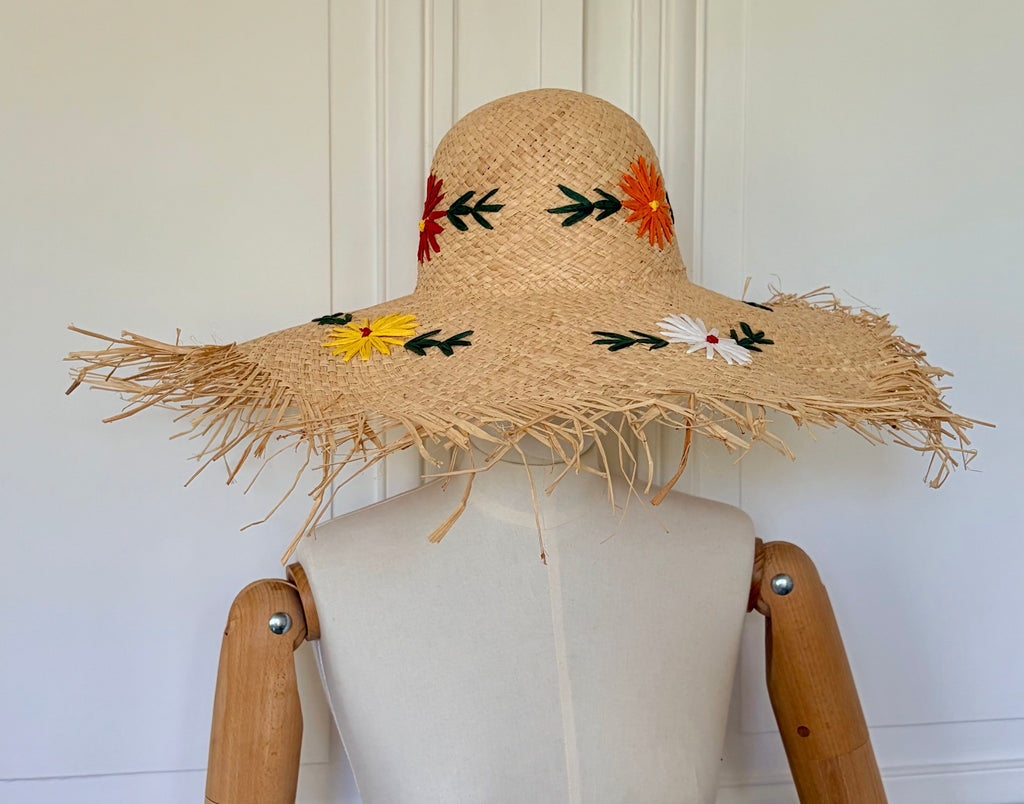 Grand chapeau de paille Flower power