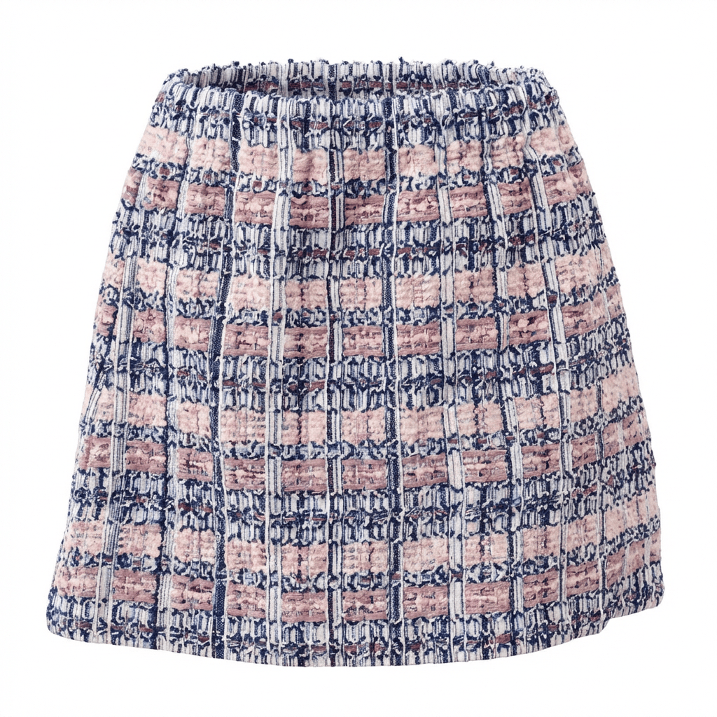 Mini jupe en tweed rose et bleu  fabriqué en France
