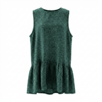 Robe sans manches à volant en tweed vert, noir et blanc fabriqué en France