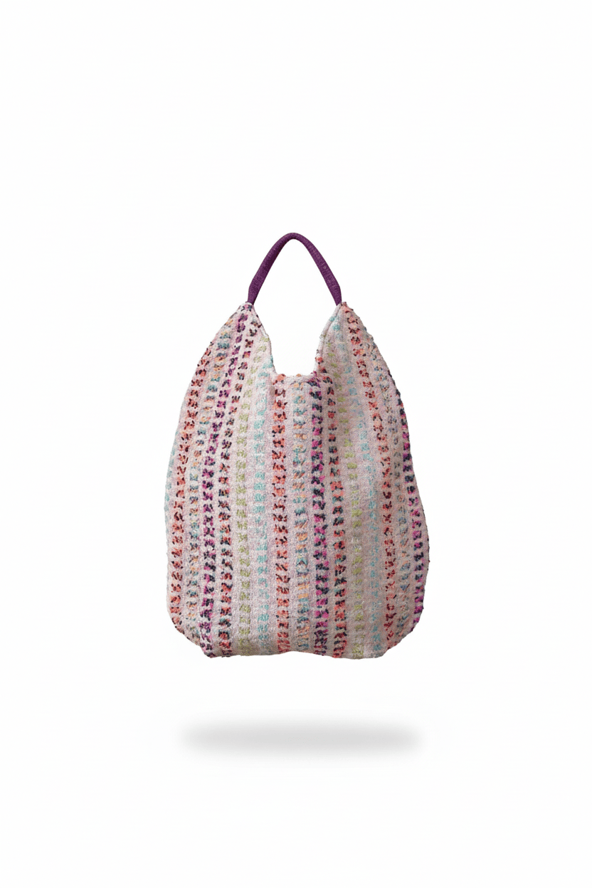 Sac Yvette en tweed rose, orange, bleu ciel et vert tissé et fabriqué en France
