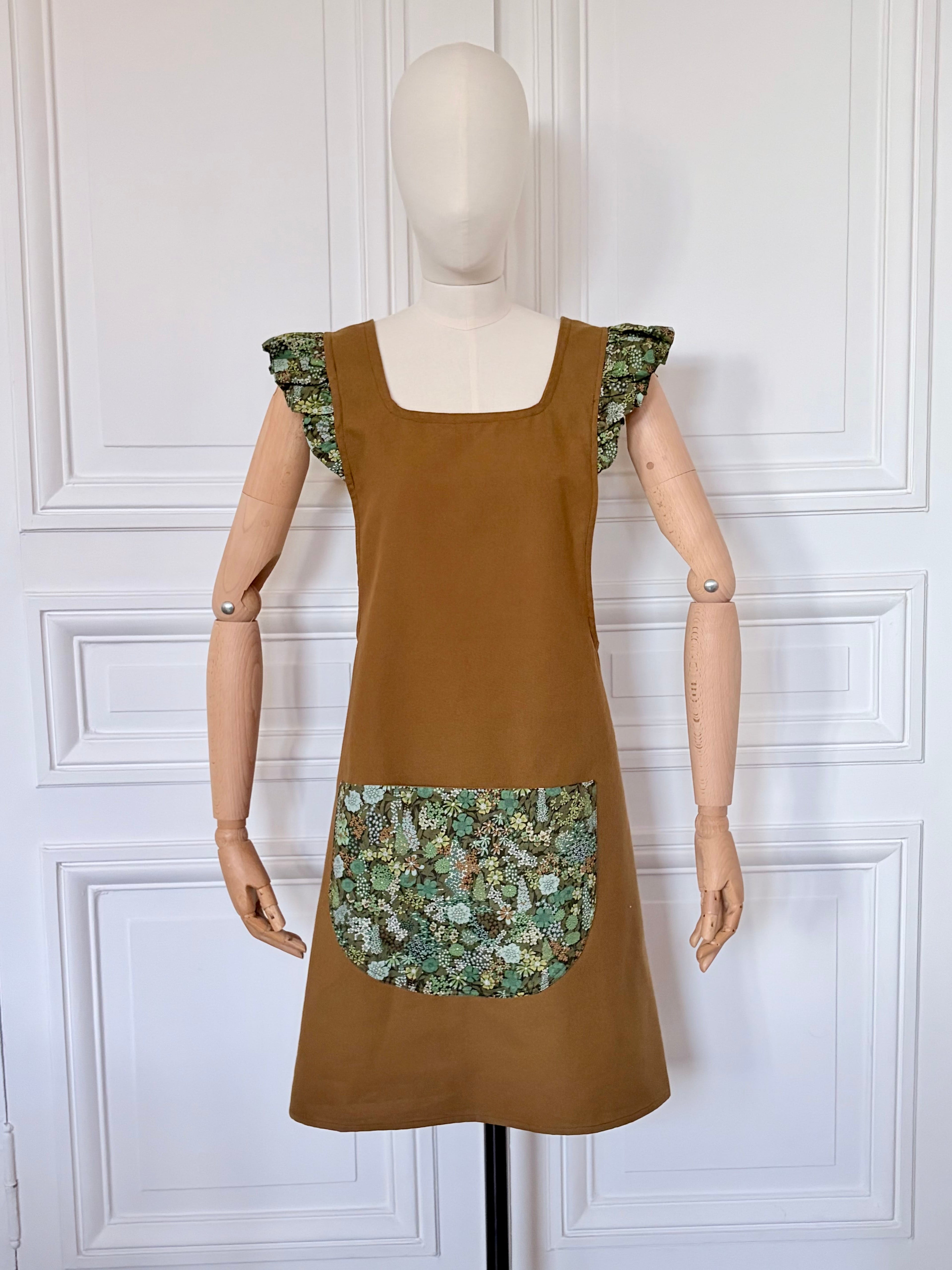 Tablier à volants en coton et Liberty fabriqué en France