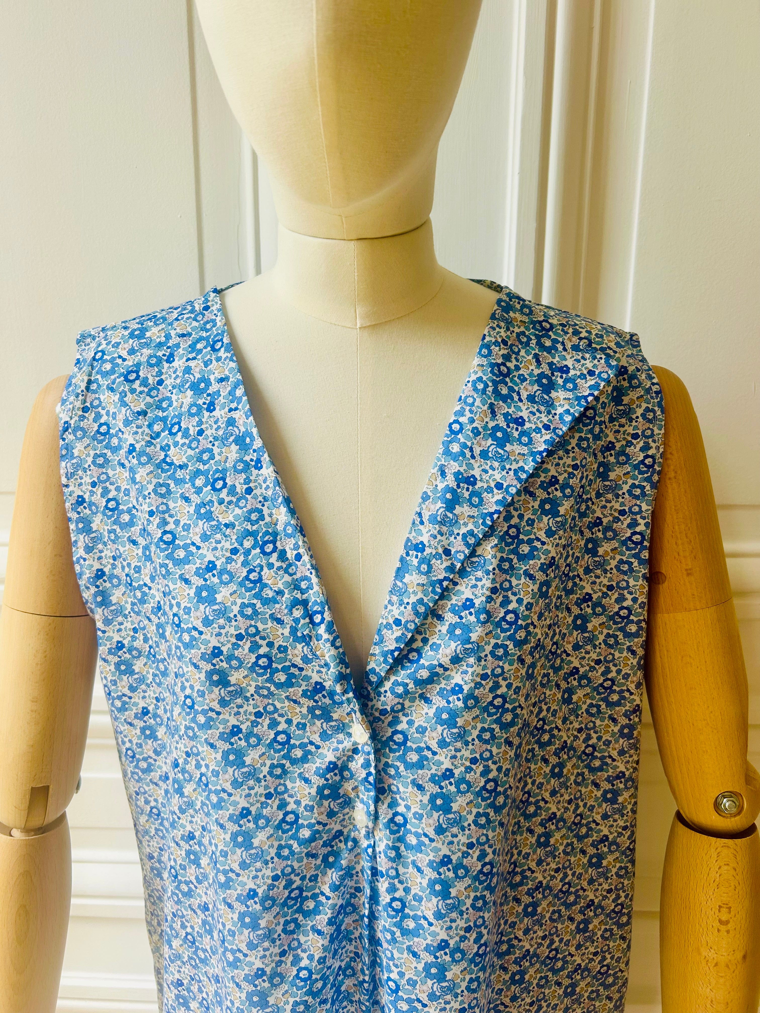 Robe sans manches boutonnée en V fabriquée en France