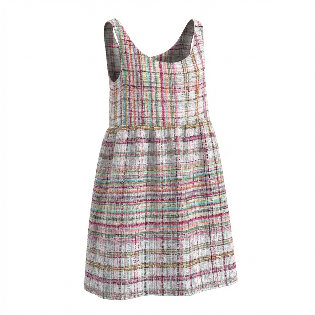 Robe 60’s en tweed multicolore tissé et fabriquée en France