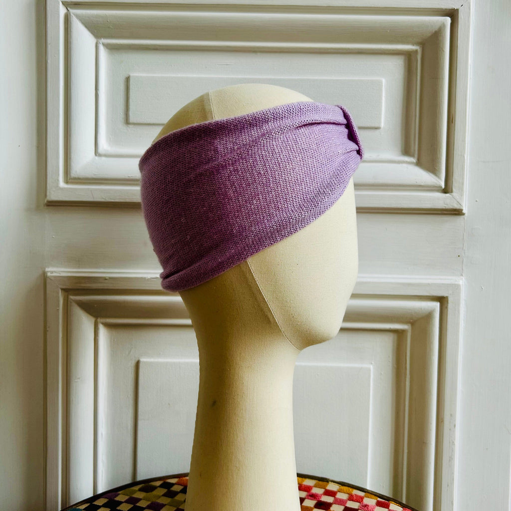 Bandeau lilas jean avec broderie Amazing tricoté en France 58% cachemire 42% lin
