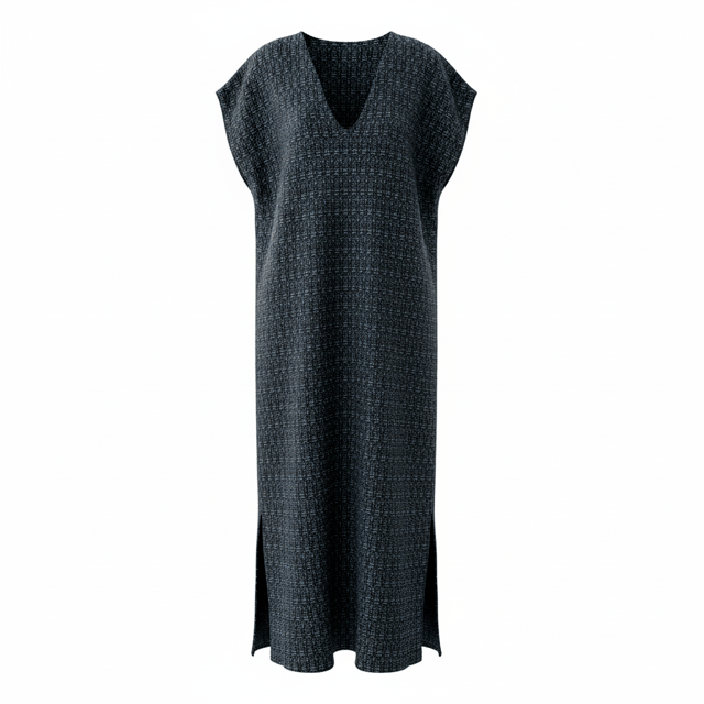 Robe en V longue tweed fabriquée en France