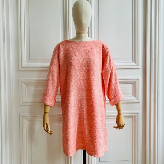 Robe en tweed manches longues saumon fabriquée en France