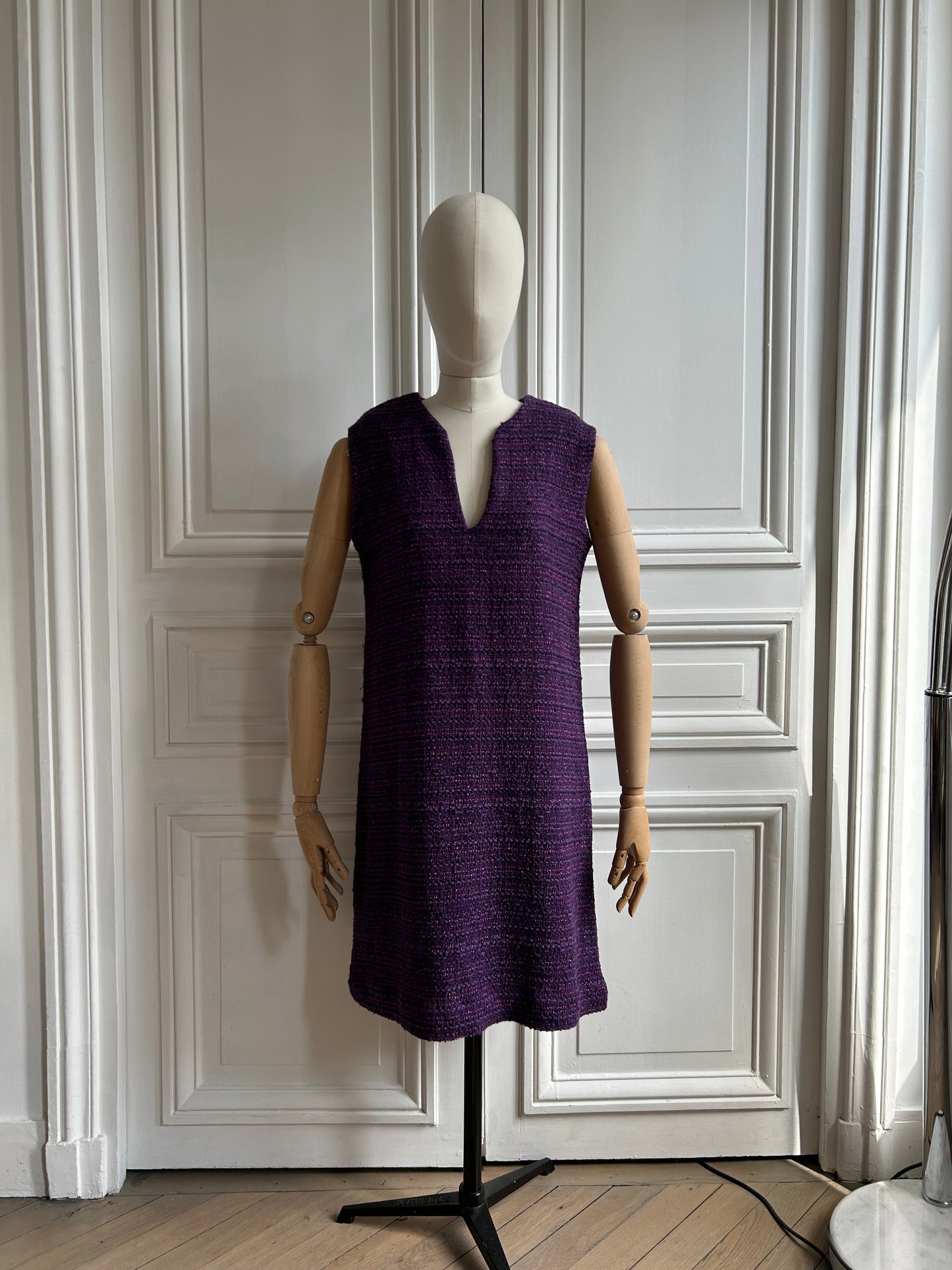 Robe en tweed Violette sans manches fabriquée en France