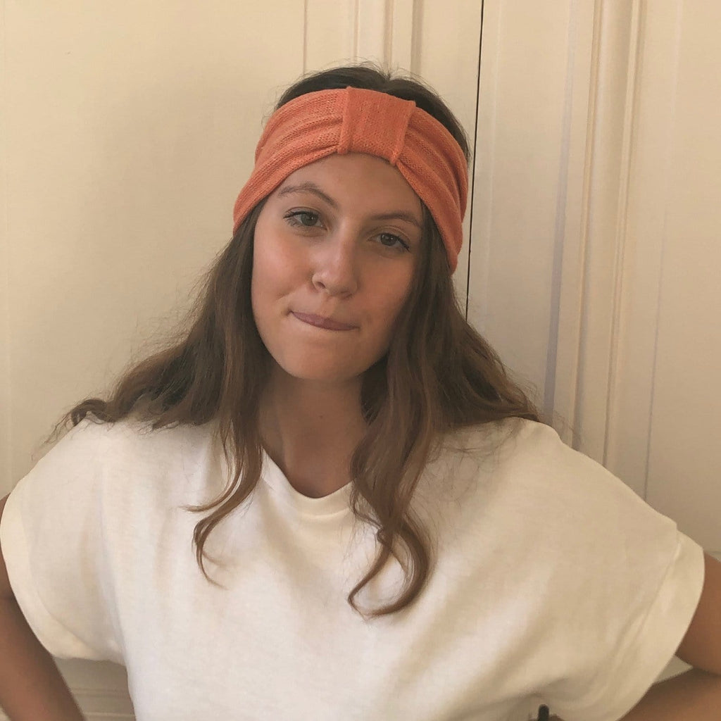 Bandeau corail tricoté en en France 58% cachemire 42% lin