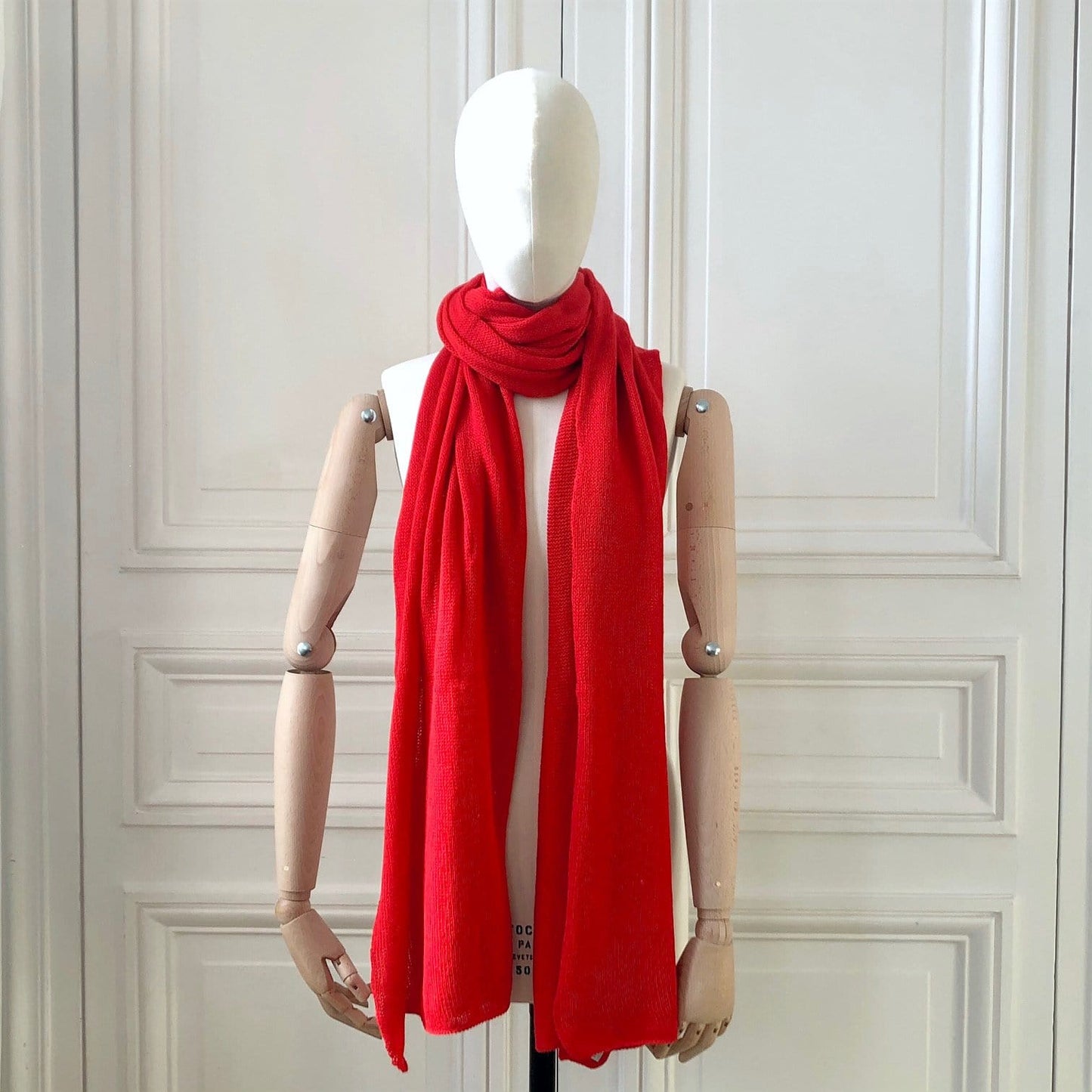 Echarpe rouge tricotée en France 200x60 cm 100% cachemire maille mousseuse